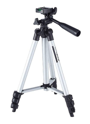 3110 3-Dimensional Head Foldable Camera Tripod Stand with Mobile Clip Holder Bracket, Silver