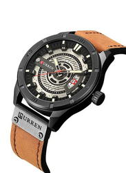 Curren Analog Watch for Men with Leather Band, 652LU306 033, Brown-Silver