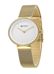 Curren Analog Watch for Women with Stainless Steel Band, Water Resistant, 9016, Gold-White