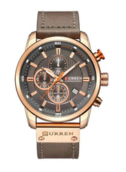 Curren Analog Watch for Men with Leather Band, Water Resistant and Chronograph, 8291, Brown/Brown