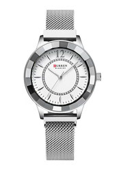 Curren Analog Wrist Watch for Women with Metal Band, Water Resistant, J4065WW, Silver-White