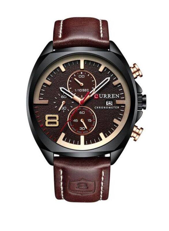 

Curren Quartz Analog Calendar Wrist Watch for Men with Leather Band, Water Resistant and Chronograph, 8324, Brown-Brown