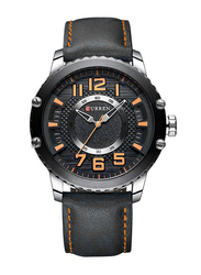 Curren Analog Watch for Men with Leather Band, Water Resistant, 8341, Black-Black/Orange