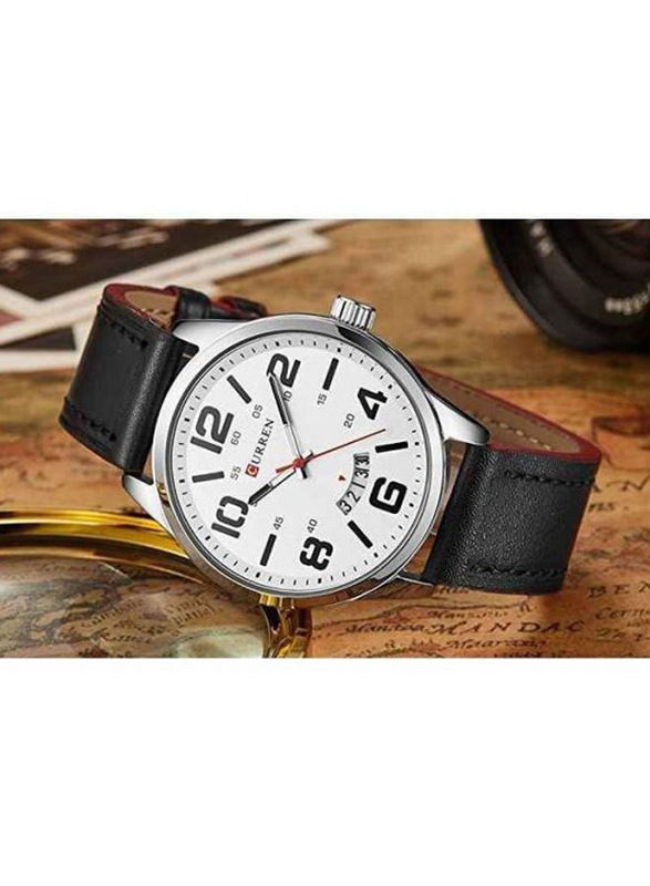 Curren Analog Watch for Men with Leather Band and Water Resistant, 8236, Black-White