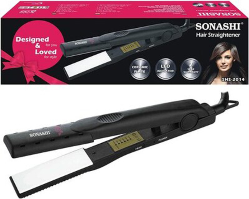 Sonashi Hair Straightener with White Ceramic Plate, SHS-2014, Black