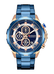 Curren Analog Watch for Men with Stainless Steel Band, Water Resistant and Chronograph, 8323, Blue