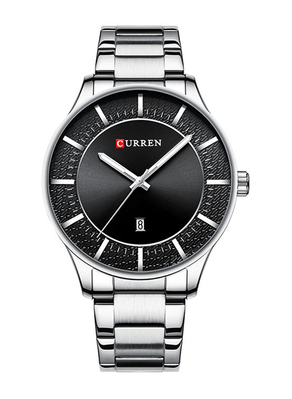Curren Analog Watch for Men with Stainless Steel Band, 8347, Silver-Black