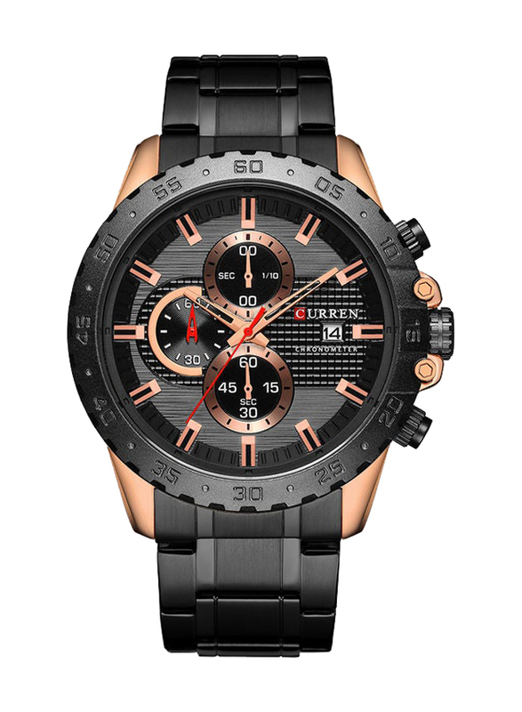 Curren Stylish Analog Watch for Men with Stainless Steel Band, Chronograph, Black-Rose Gold