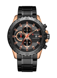 Curren Stylish Analog Watch for Men with Stainless Steel Band, Chronograph, Black-Rose Gold