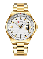 Curren Analog Watch for Unisex with Metal Band, Water Resistant, J4363, Gold-White