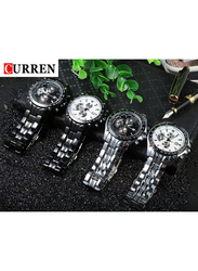 Curren Analog Watch for Men with Stainless Steel Band, Water Resistant and Chronograph, 8083, Silver-Black
