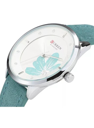 Curren Stylish Analog Watch for Women with Leather Band, 9048, Blue-White/Blue