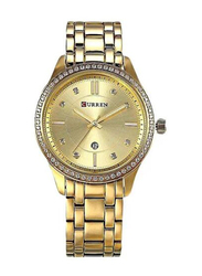 Curren Analog Watch for Women with Stainless Steel Band, Water Resistant, Cu9010GG, Gold-Yellow