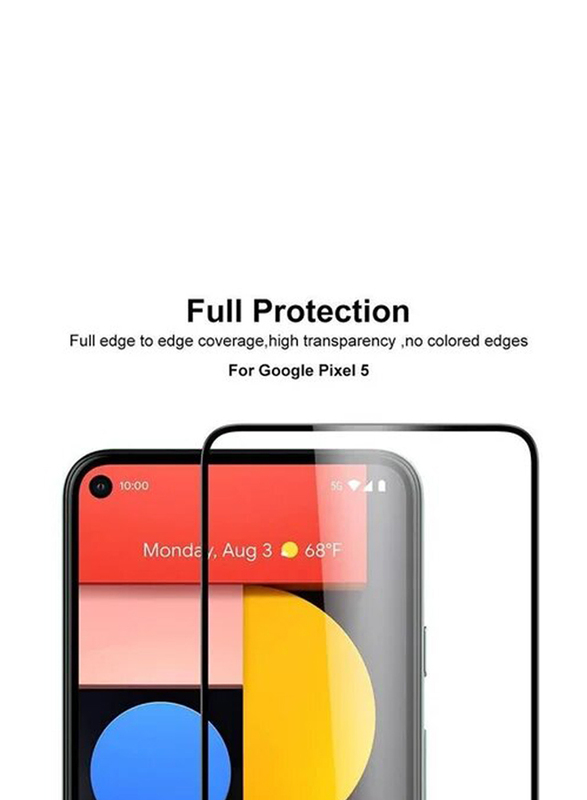 Google Pixel 5 Full Coverage Protective HD Clear Bubble Free Tempered Glass Screen Protector, Black/Clear