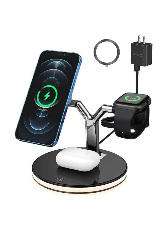 4-in-1 Magnetic Wireless Fast Charger Stand for iWatch/AirPods/iPhone 12/11/11pro/11pro Max/X/XR, Black