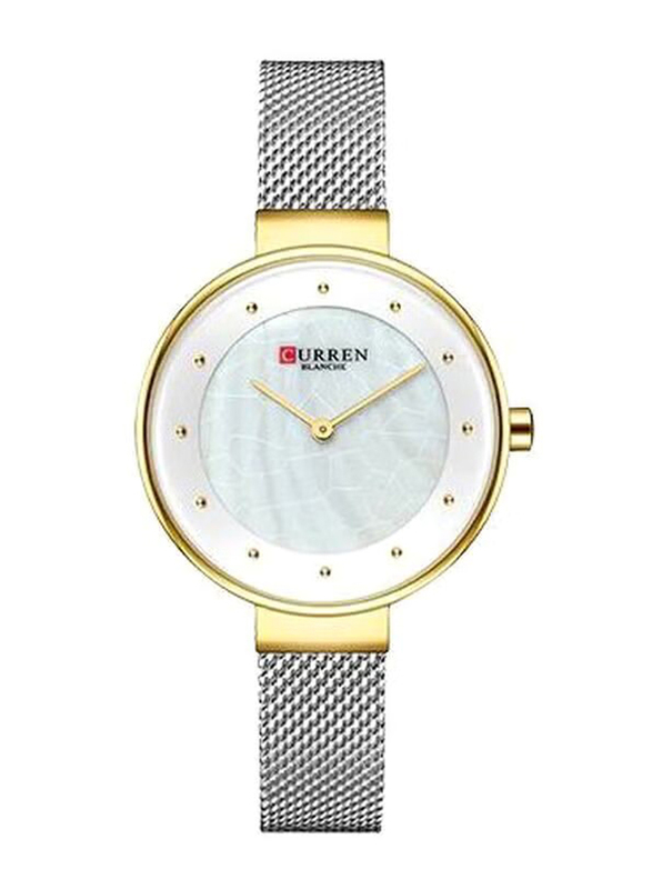 Curren Analog Watch for Women with Stainless Steel Band, Water Resistant, 9032, Silver-White
