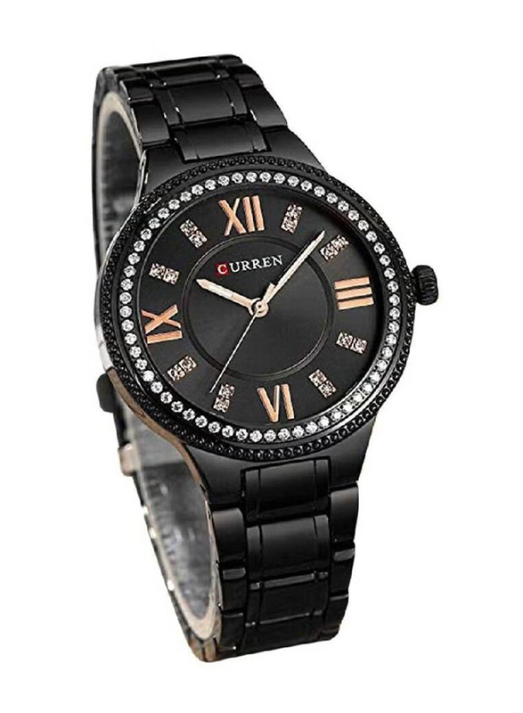 Curren Analog Watch for Women with Stainless Steel Band, Water Resistant, 9004, Black