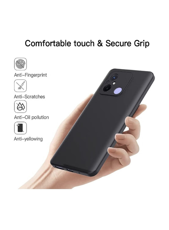 Olliwon Xiaomi Redmi 12C Protective Camera Protection Soft Silicone Mobile Phone Back Case Cover, Black