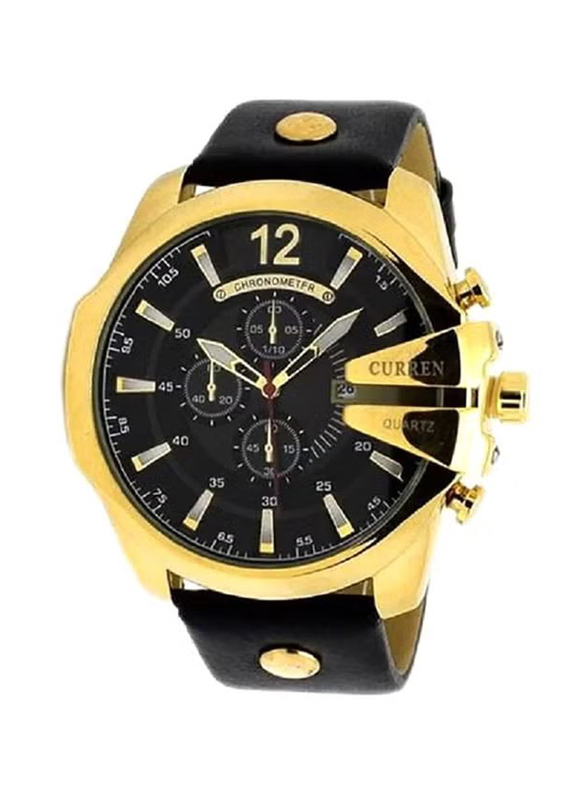 Curren Analog Watch for Men with Leather Band, Chronograph, 2724636784308, Black