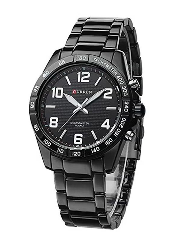 Curren Analog Watch for Men with Stainless Steel Band, Water Resistant, WT-CU-8107-B#D5, Black