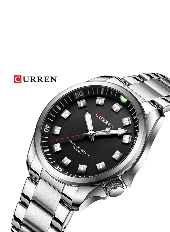 Curren Luxury Military Analog Watch for Men with Stainless Steel Band, Water Resistant, 8451, Silver-Black
