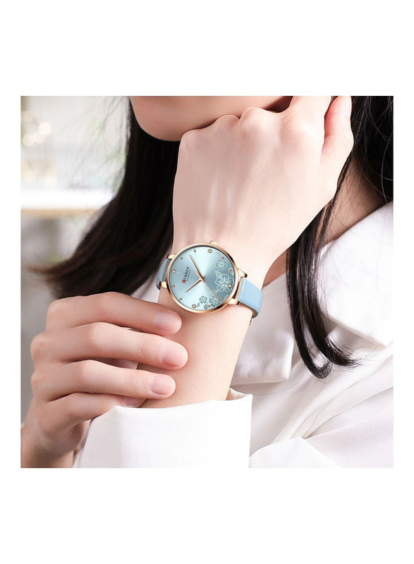 Curren Analog Watch for Women with Leather Band, Water Resistant, 9068, Blue