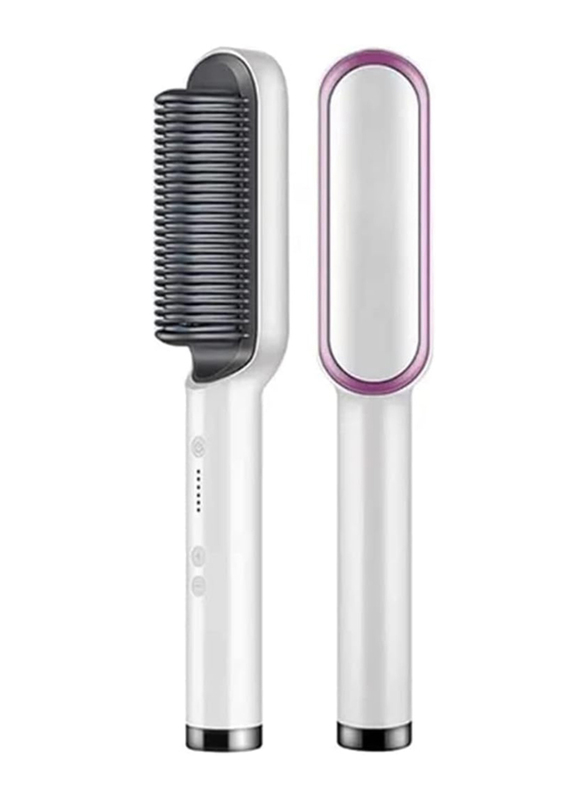 Professional 2 In 1 Hair Straightener & Curler Brush, White