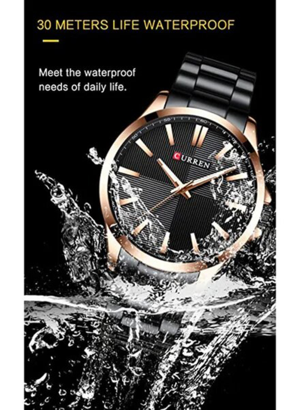 Curren Analog Watch for Men with Stainless Steel Band, Water Resistant, 8322, Black/Black