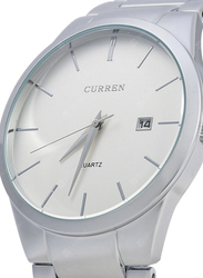 Curren Analog Watch for Men with Stainless Steel Band, Water Resistant, 8106, Silver-White