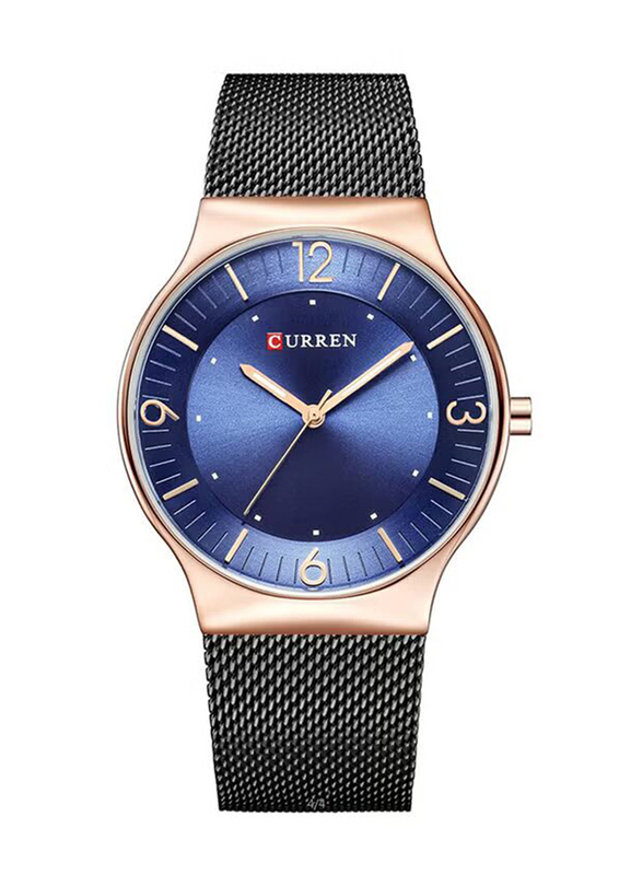 Curren Analog Quartz Watch for Women with Stainless Steel Band, Water Resistant, 8304, Black-Blue