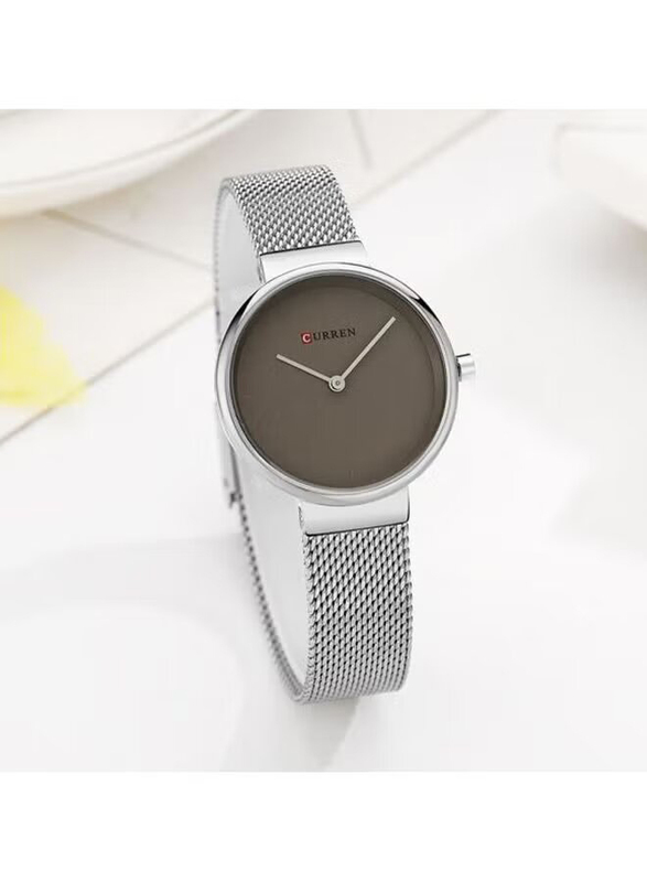 Curren Analog Watch for Women with Stainless Steel Band, Water Resistant, 9016, Silver-Grey