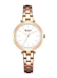 Curren Analog Quartz Watch for Women with Stainless Steel, Water Resistant, 9054, Rose Gold-White
