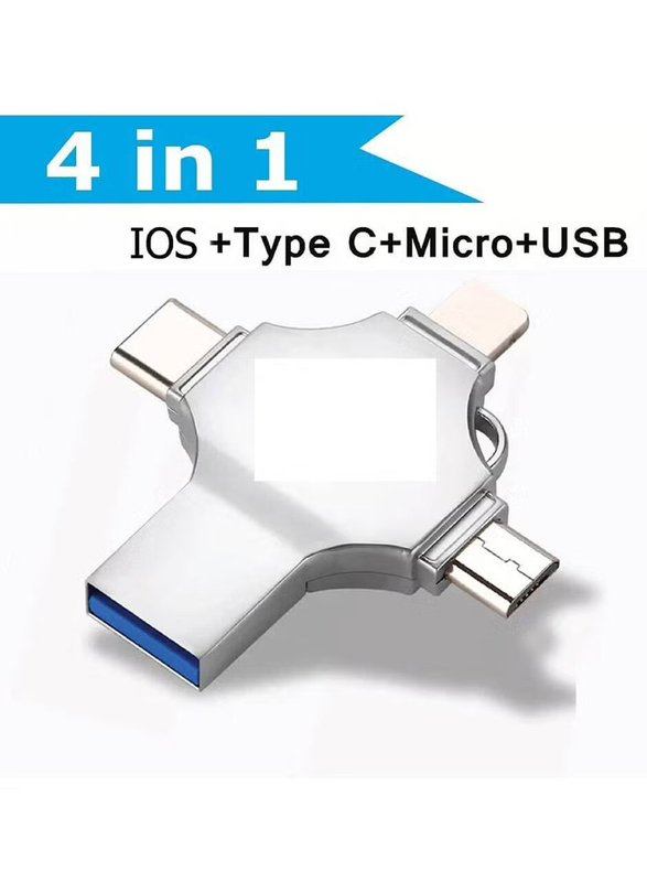 32GB 4-in-1 USB 3.0 Flash Drive for Lightning + Type C + Micro + USB Devices, White