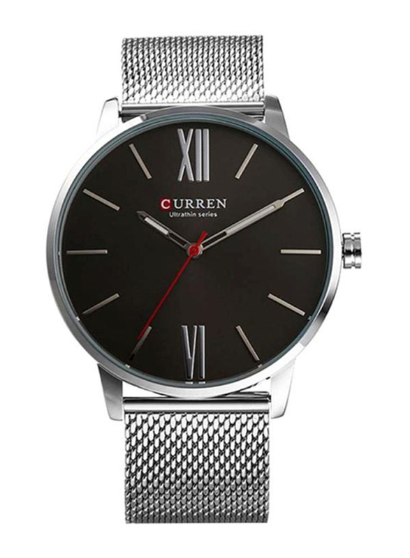 Curren Analog Wrist Watch for Men with Stainless Steel Band, Water Resistant, 2487081, Silver-Black
