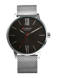 Curren Analog Wrist Watch for Men with Stainless Steel Band, Water Resistant, 2487081, Silver-Black