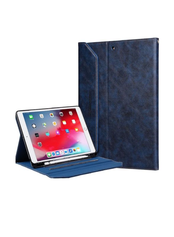 Cat-Cot Apple iPad 12.9 Inch 2022/2021/2020 Protective Premium PU Leather Stand Folio Tablet Flip Case Cover with Strap and Pen Holder, Blue