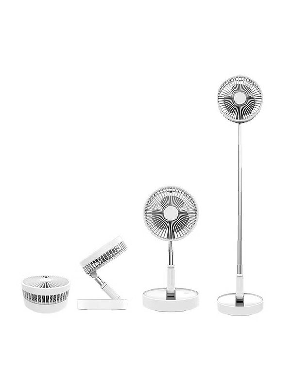 Portable Retractable Mini Desk Fan and Standing Fan with USB Rechargeable Battery, White