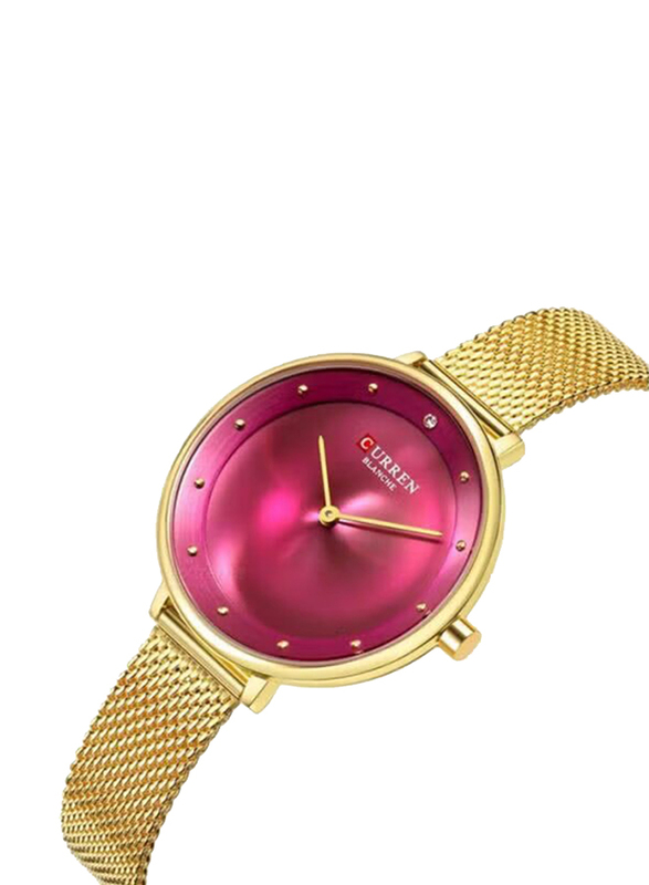 Curren Analog Quartz Wrist Watch for Women with Stainless Steel Band, Water Resistant, 9029, Gold-Purple