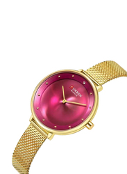 Curren Analog Quartz Wrist Watch for Women with Stainless Steel Band, Water Resistant, 9029, Gold-Purple