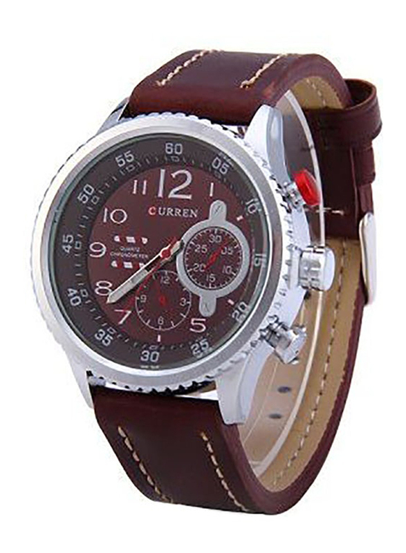 Curren Analog Watch for Men with Leather Band, Chronograph, 2724299726592, Brown