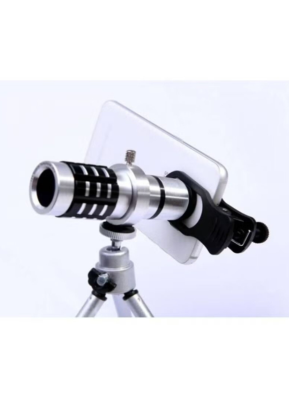 Aluminium Cellphone Mobile Phone Lens 12X Zoom Telescope Camera for Android & IOS, Silver