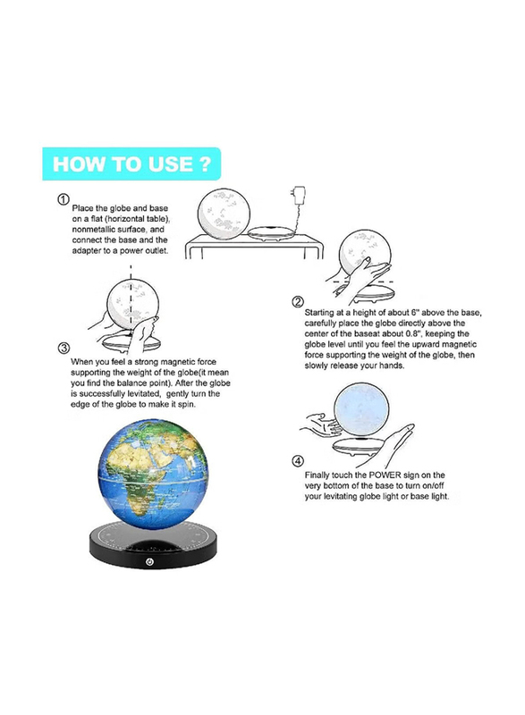 Xiuwoo Floating Magnetic Levitating Globe with LED Light 360° Rotating Geographic Globe, Blue