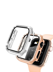 2-Pack Protective PC Bling Cover Diamond Crystal Frame Smartwatch Case Cover for Apple iWatch Series 7 41mm, Silver/Rose Gold