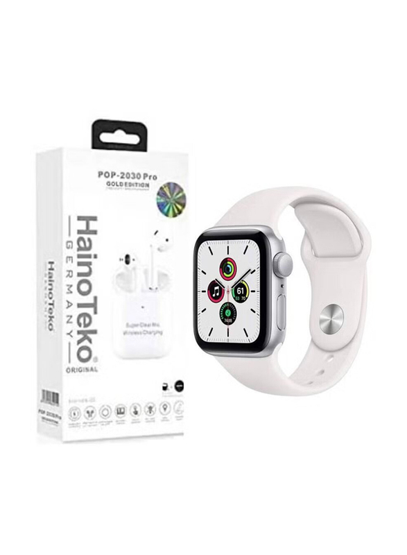 Haino Teko 2-in-1 POP-2030 Pro Germany Wireless Bluetooth In-Ear Earphones with HW16 Smartwatch, White