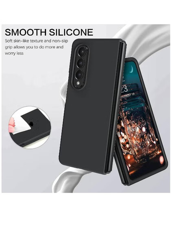 Zoomee Samsung Galaxy Z Fold 4 Protective Soft Silicone Gel Rubber Bumper Slim Hard PC Thin Shockproof Mobile Phone Case Cover, Black