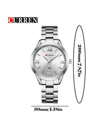 Curren Analog Watch for Women with Stainless Steel Band, Water Resistant, 9007, Silver