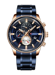 Curren Analog Unisex Watch with Stainless Steel Band, Water Resistant and Chronograph, J4518RG-BL-KM, Blue