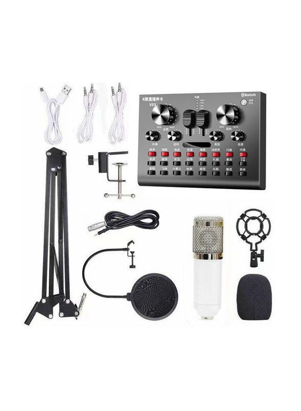 BM800 Microphone Set with Multi-functional Live Sound Card Audio Recording Equipment, I7765-1-T, White