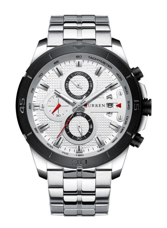 

Curren Analog Watch for Men with Metal Band, Water Resistant and Chronograph, 8337, Silver