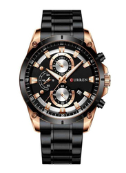 Curren Analog Watch for Men with Stainless Steel Band, Water Resistant and Chronograph, 8360, Black
